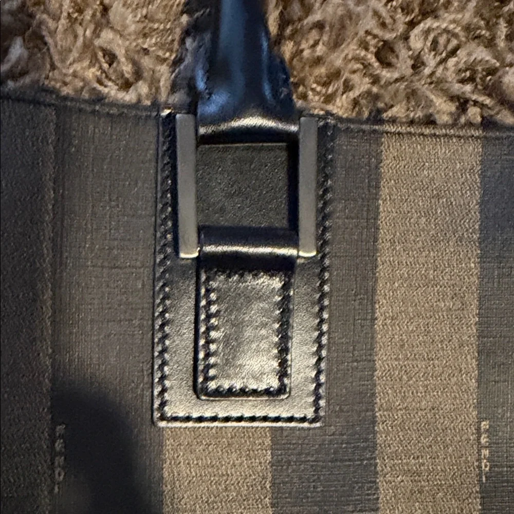 Fendi Striped Black and Tan Tote Bag